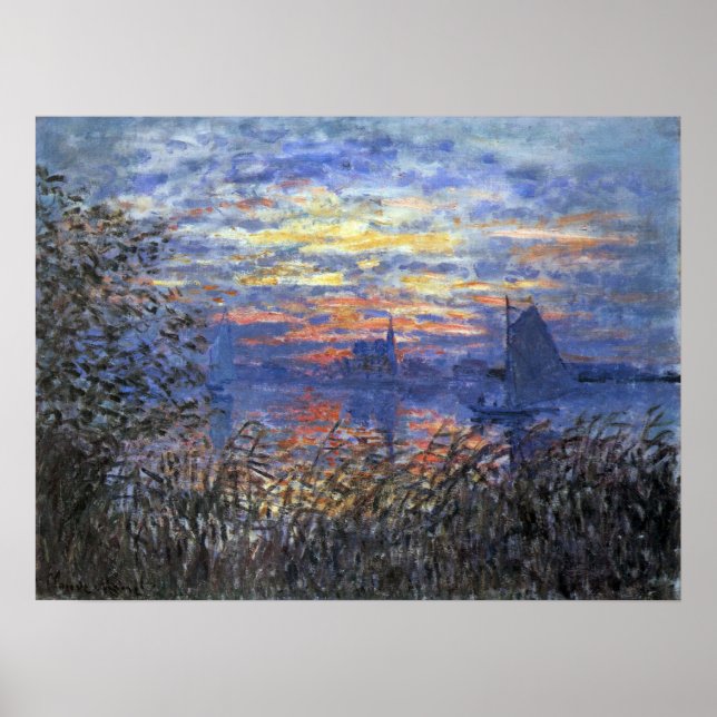 Poster Vista Marinha com um Pôr do Sol por Claude Monet (Frente)