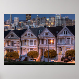 Pôster Vista noturna de casas 'painted ladies'