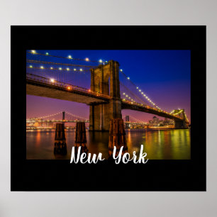 Poster Vista Noturna Panorâmica da Ponte de Brooklyn