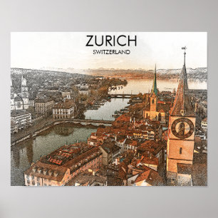 Poster Vista Panorama da Suiça Zurich