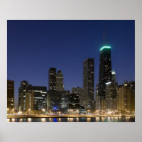 Vista panorâmica da frente de Chicago ao anoitecer