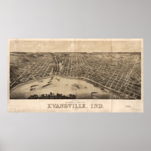 Poster Vista panorâmica de Evansville, Indiana (1880)