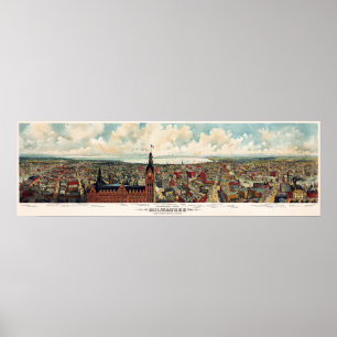 Poster Vista panorâmica de Milwaukee Wisconsin em 1898