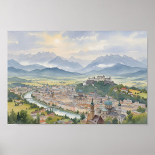 Poster Vista Panorâmica de Salzburgo Áustria