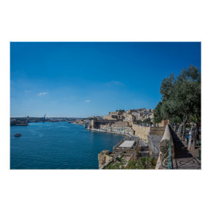 Pôster Vista panorâmica do muro da cidade e do porto de L