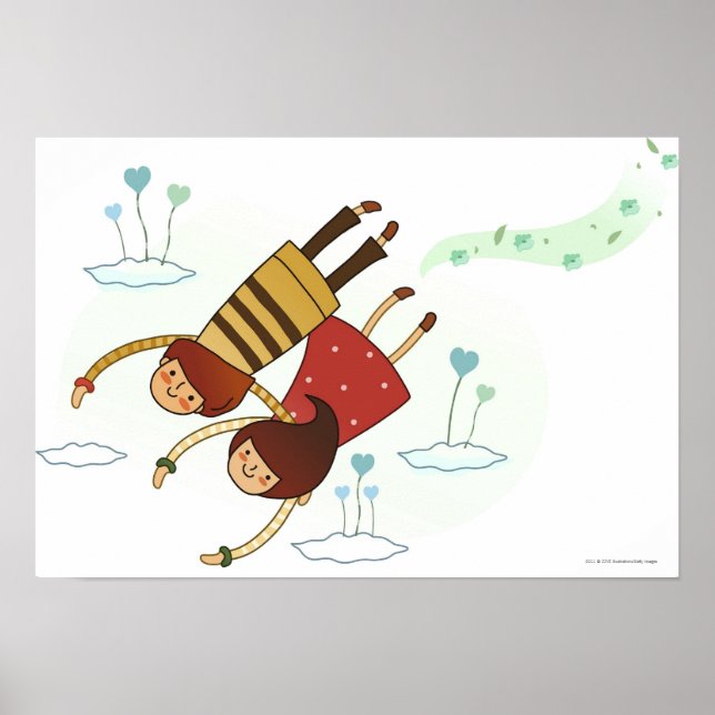 Pôster Vista traseira de um casal voando juntos (Frente)