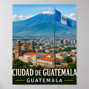 Poster Vistas do Vulcão da Cidade da Guatemala e Patrimôn