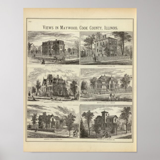 Poster Vistas em Maywood, Condado de Cook, Illinois (Frente)