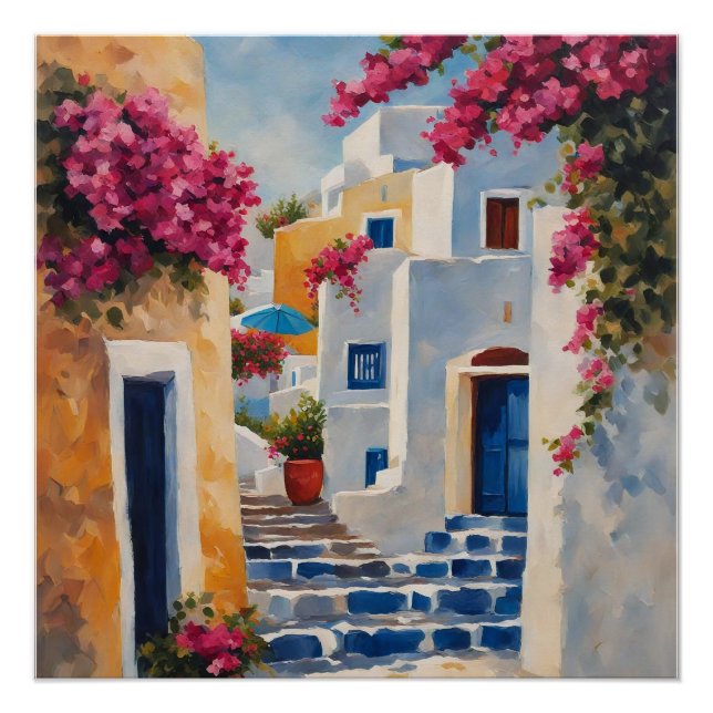 Pôster Vistas Icônicas da Oia (Frente)