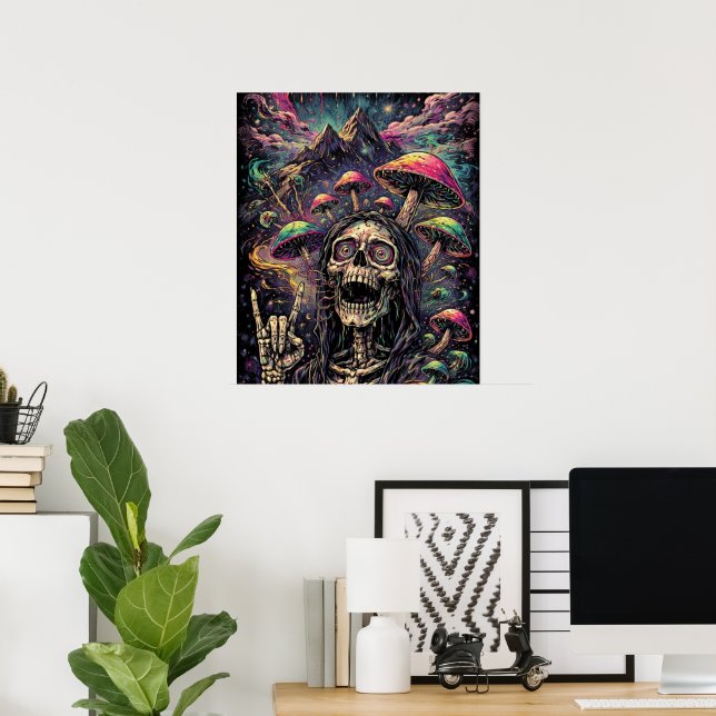 Poster Visual Legal Psicodélico Esqueleto Luz Preta (Escritório em casa)
