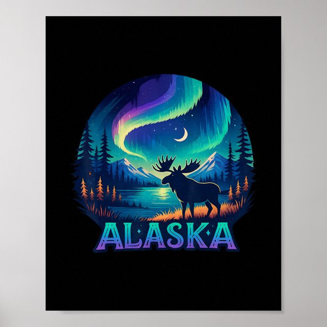 Poster Visualização da Aurora das Luzes do Norte do Alasc (Frente)
