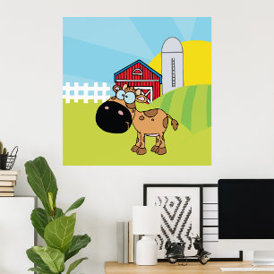 Poster Vitelo De Cartoon Numa Fazenda