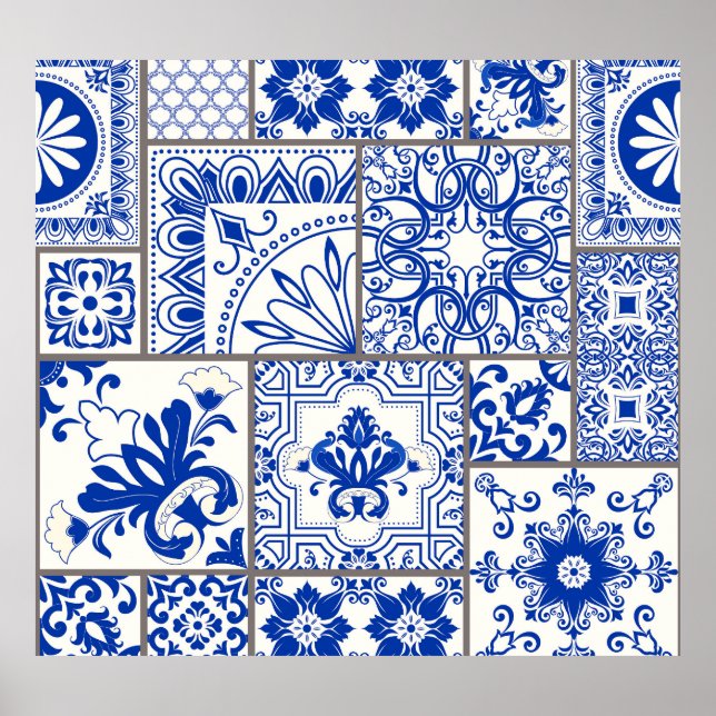 Poster Vitoriano Majolica: Padrão de Azulejo de Patches. (Frente)