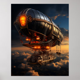 Poster Vitoriano Zeppelin Sunset: Steampunk Fantasy Art