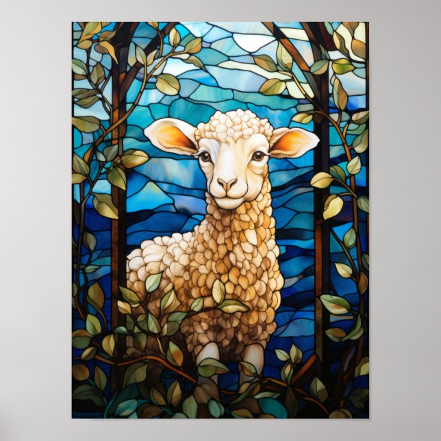 Poster Vitral Cordeiro Doce Primavera Prado Janela (Frente)