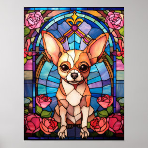 Poster Vitral de Chihuahua Rosa Pink Retrato