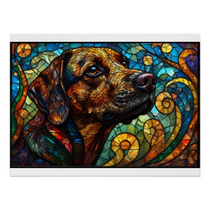 Pôster Vitral de um Cão com Cores Vivas