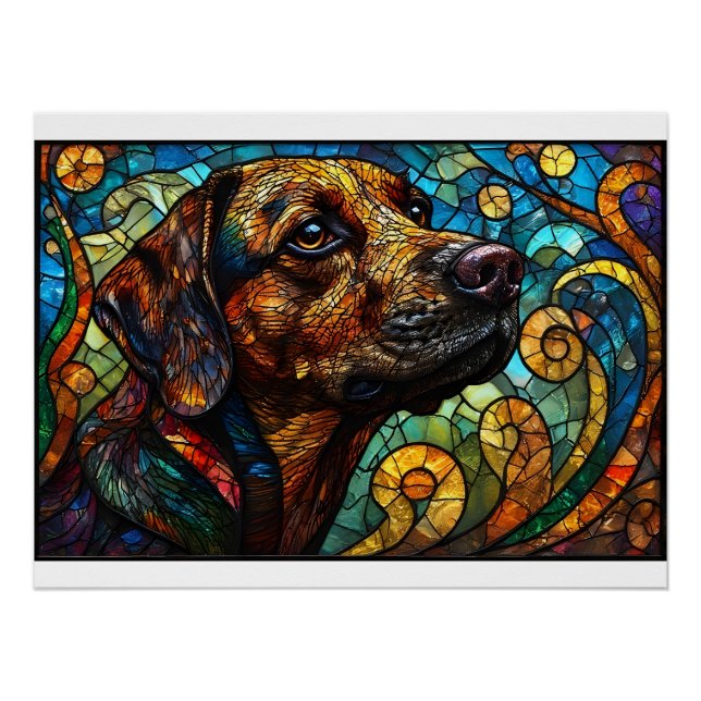 Pôster Vitral de um Cão com Cores Vivas (Frente)