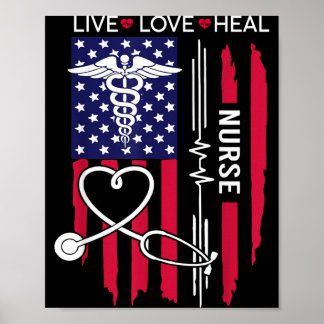 Poster Viva Ame Cure Enfermeira Bandeira Americana Patrió