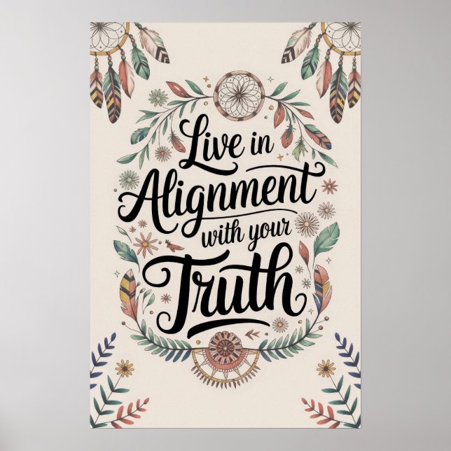 Poster Viva em alinhamento com sua verdade Boho Design (Frente)