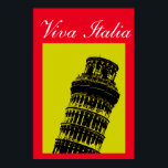 Pôster Viva Italia Leanding Tower of Pisa Viagem Art<br><div class="desc">Viagens vintage Fotografia Digital Trabalhos de arte - Estilo de Arte Pop Antiga Foto da Torre de Pisa. Cidades Europeias do Mediterrâneo Imagens e Imagens Turísticas.</div>
