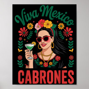 Poster Viva México Cabrones Mulheres Bandeira Mexicana