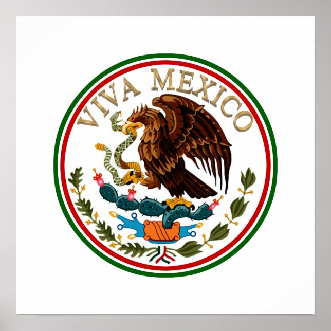 Pôster Viva México Ícone de Sinalizador Mexicano com Text (Frente)