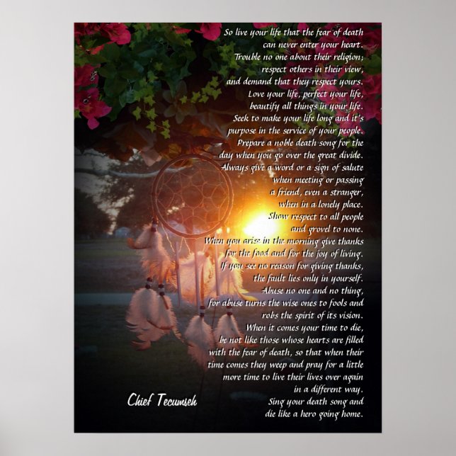 Poster "Viva sua vida" Tecumseh Dreamcatcher pôr do sol (Frente)