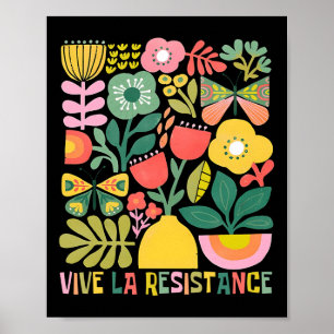 Poster Vive La Resistance O Retro Político Boho Floral Lo