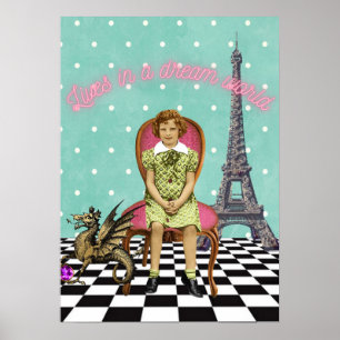 Poster Vive num Mundo de Sonhos Garota Funky Vintage