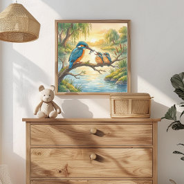 Poster Viveiro da Mamãe Martim-pescador e Filhotes