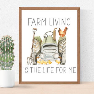 Poster Viver na Fazenda é a Vida para Mim Galinhas Aquare