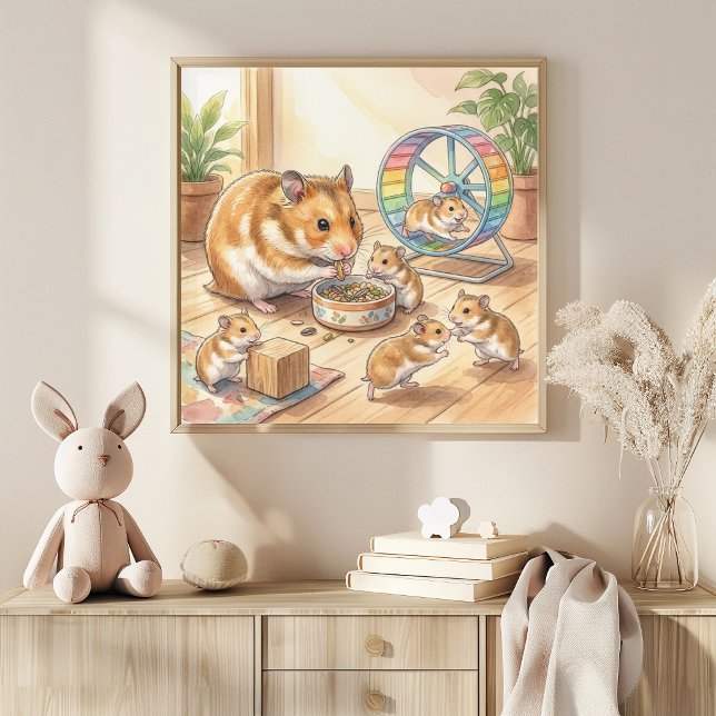 Poster Vivero da Mamãe Hamster e Bebês (Criador carregado)