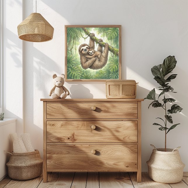 Poster Vivero de Mamãe Preguiça e Bebê (Criador carregado)