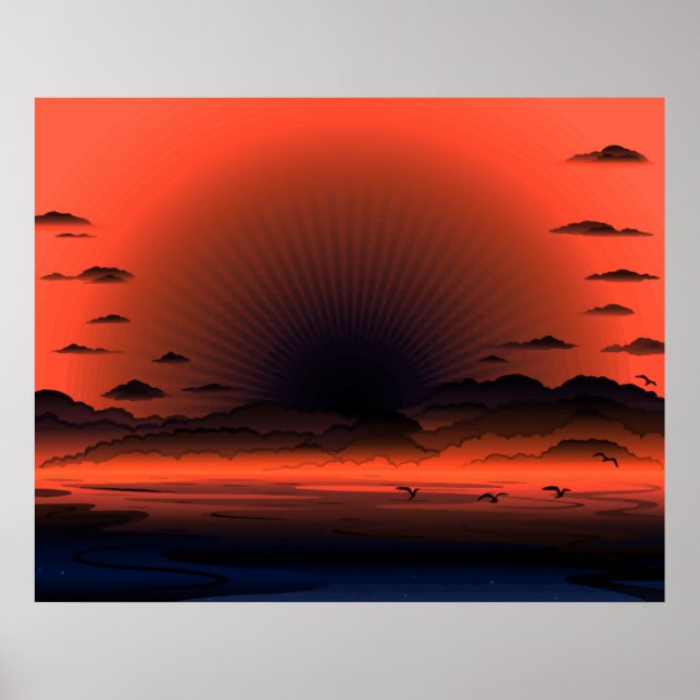 Poster Vivid Dark Sunburst Beach Sky (Frente)