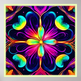 Poster Vivid Neon Floral Mandala Art