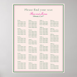 Poster Vivid Pink Wedding Seating Chart