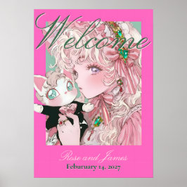 Poster Vivid Pink Y2K Anime Gothic Cat Wedding