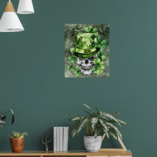 Poster Vivid Skull with Green Hat Illustration
