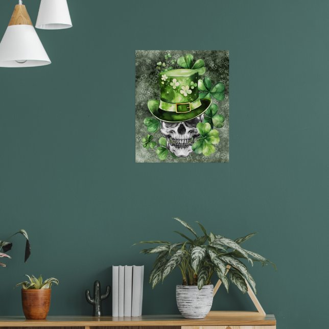 Poster Vivid Skull with Green Hat Illustration (Sala de Estar 1)