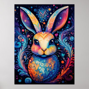 Poster Vívido Vórtice: Felicidade de Coelho em Flor