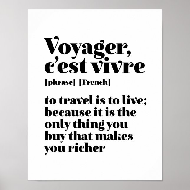 Poster Vivre Viagem francês Inspiracional Voyager C (Frente)