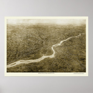 Pôster Vizinhança de Philadelphfia, mapa panorâmico do 