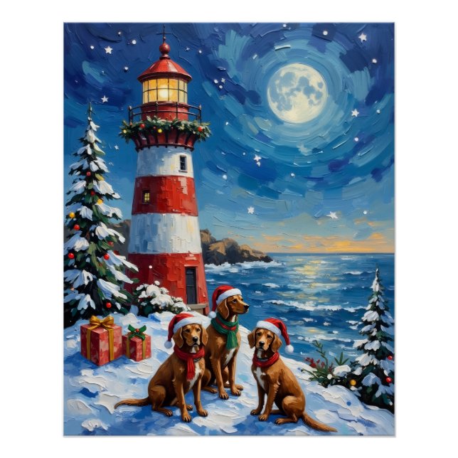 Pôster Vizsla Christmas Lighthouse Holiday (Frente)