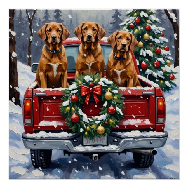 Pôster Vizsla Christmas Red Truck Holiday (Frente)