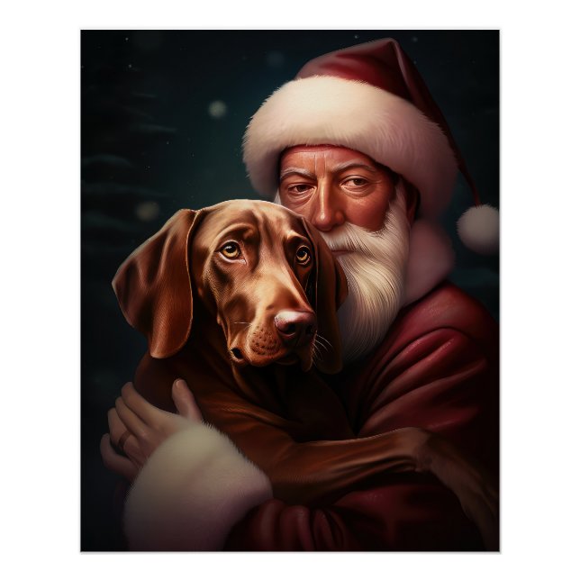 Pôster Vizsla com Papai Noel Natal Festivo (Frente)