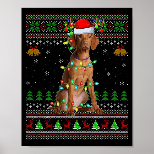 Poster Vizsla Dog Ugly Christmas Sweaters Holiday Santa X (Frente)