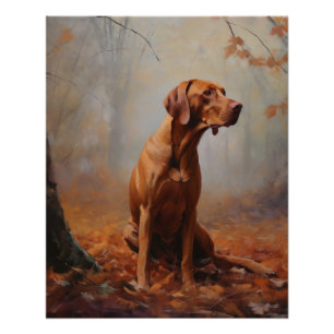 Pôster Vizsla no Outono Leaves Caiem Inspire