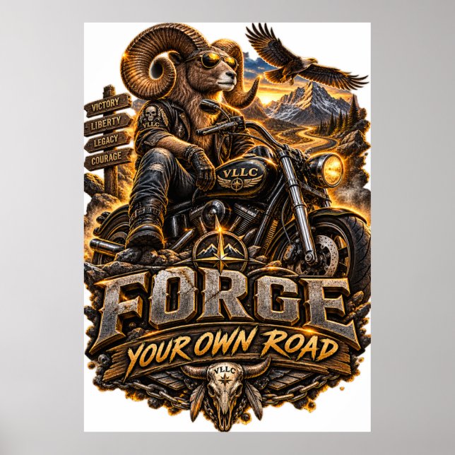 Poster VLLC Forge Your Own Road Motorcycle Biker Skeleton (Frente)
