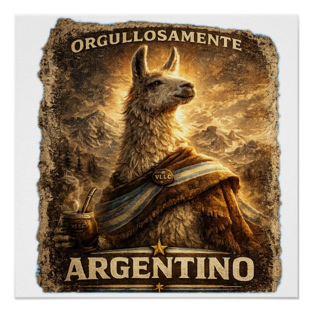 Pôster VLLC Orgullosamente Argentino Llama Mate Patriotic (Frente)